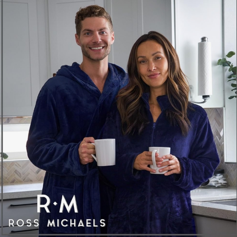Alexander Del Rossa Navy Blue Plush Fleece Hooded Mens Robe (XXXL)